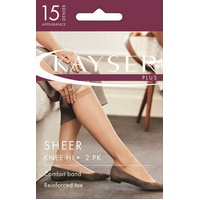 Kayser Plus Silky Elastane Sheer Knee Hi's (2-Pack) Fuller Figure Fit 15 Denier H12200